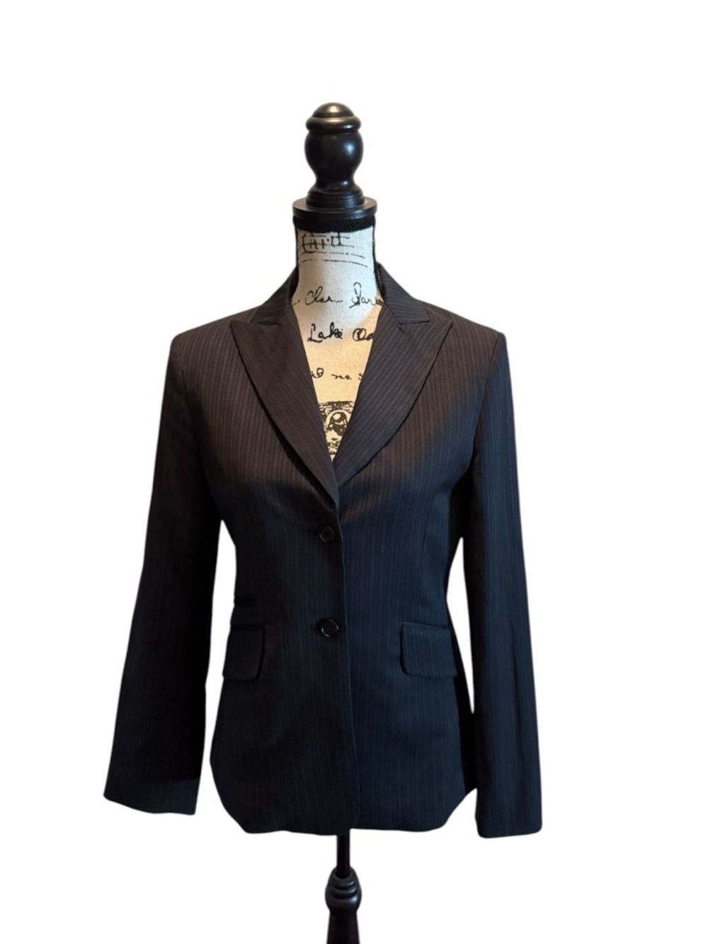 BCBGMAXAZRIA Blazer Jacket Wool Blend Black Pinstripe Size Small Business Casual